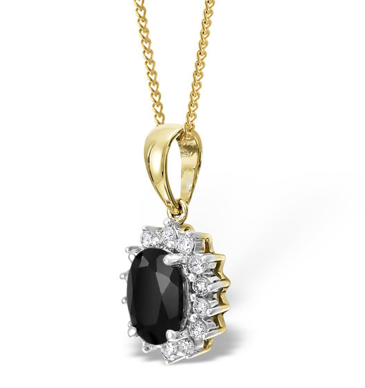 Sapphire 7 x 5mm And Diamond 9K Gold Pendant Necklace